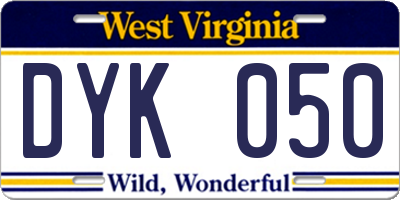 WV license plate DYK050
