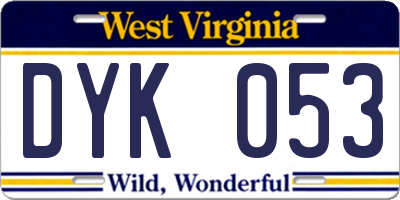 WV license plate DYK053