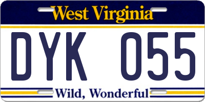 WV license plate DYK055