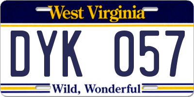 WV license plate DYK057