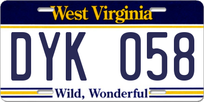 WV license plate DYK058