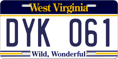 WV license plate DYK061