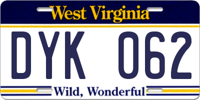 WV license plate DYK062