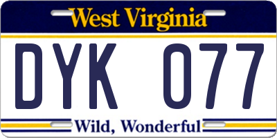 WV license plate DYK077