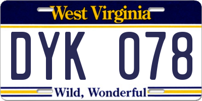 WV license plate DYK078