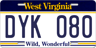 WV license plate DYK080