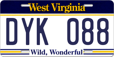 WV license plate DYK088