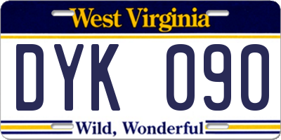 WV license plate DYK090