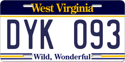 WV license plate DYK093