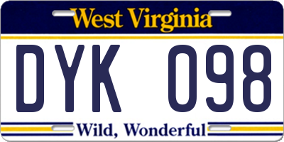 WV license plate DYK098