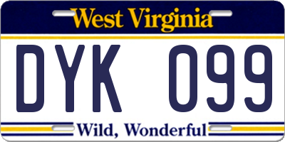 WV license plate DYK099