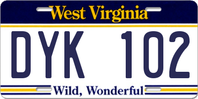 WV license plate DYK102