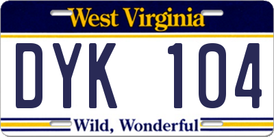WV license plate DYK104