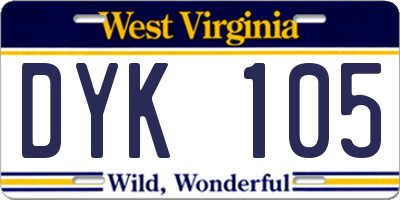 WV license plate DYK105