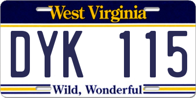 WV license plate DYK115