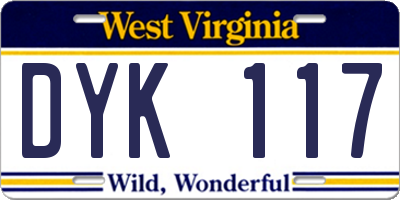 WV license plate DYK117
