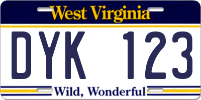 WV license plate DYK123