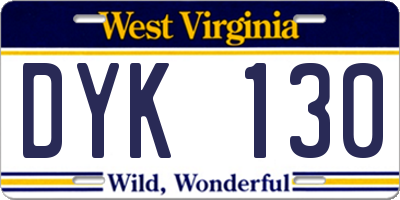 WV license plate DYK130