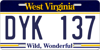 WV license plate DYK137