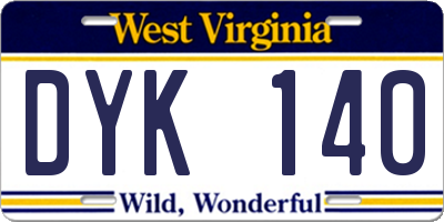 WV license plate DYK140