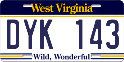 WV license plate DYK143