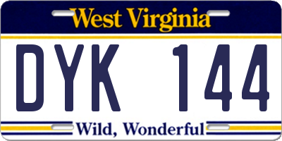 WV license plate DYK144