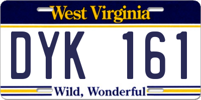 WV license plate DYK161