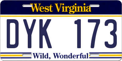WV license plate DYK173