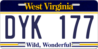WV license plate DYK177