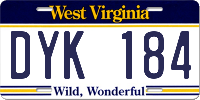 WV license plate DYK184