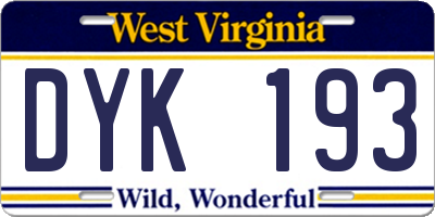 WV license plate DYK193