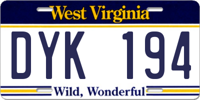 WV license plate DYK194
