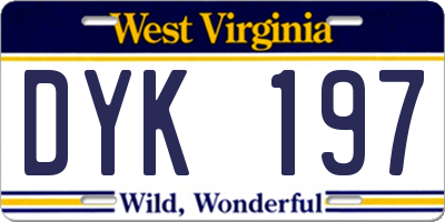 WV license plate DYK197