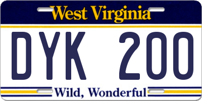 WV license plate DYK200