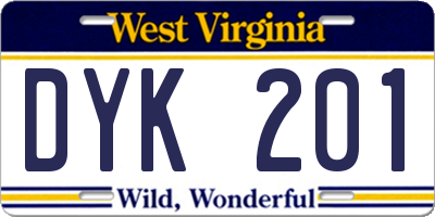 WV license plate DYK201