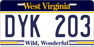 WV license plate DYK203