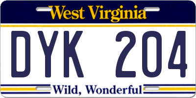 WV license plate DYK204