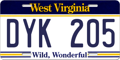 WV license plate DYK205