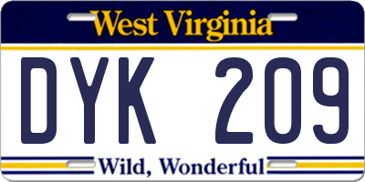 WV license plate DYK209