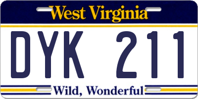 WV license plate DYK211