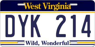 WV license plate DYK214