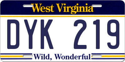 WV license plate DYK219