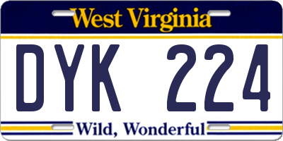 WV license plate DYK224