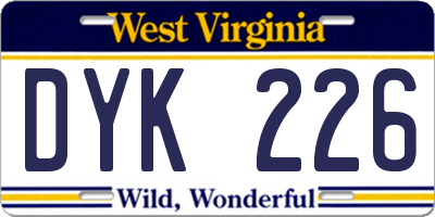 WV license plate DYK226