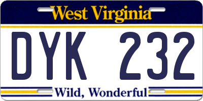 WV license plate DYK232