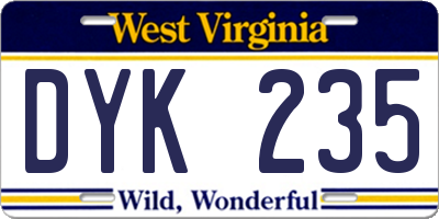 WV license plate DYK235