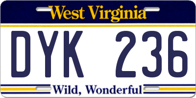 WV license plate DYK236