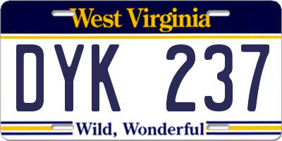 WV license plate DYK237