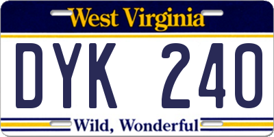 WV license plate DYK240