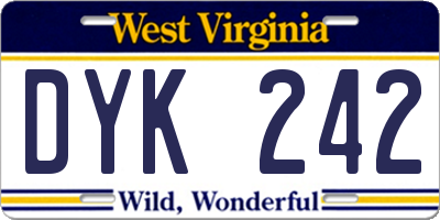 WV license plate DYK242